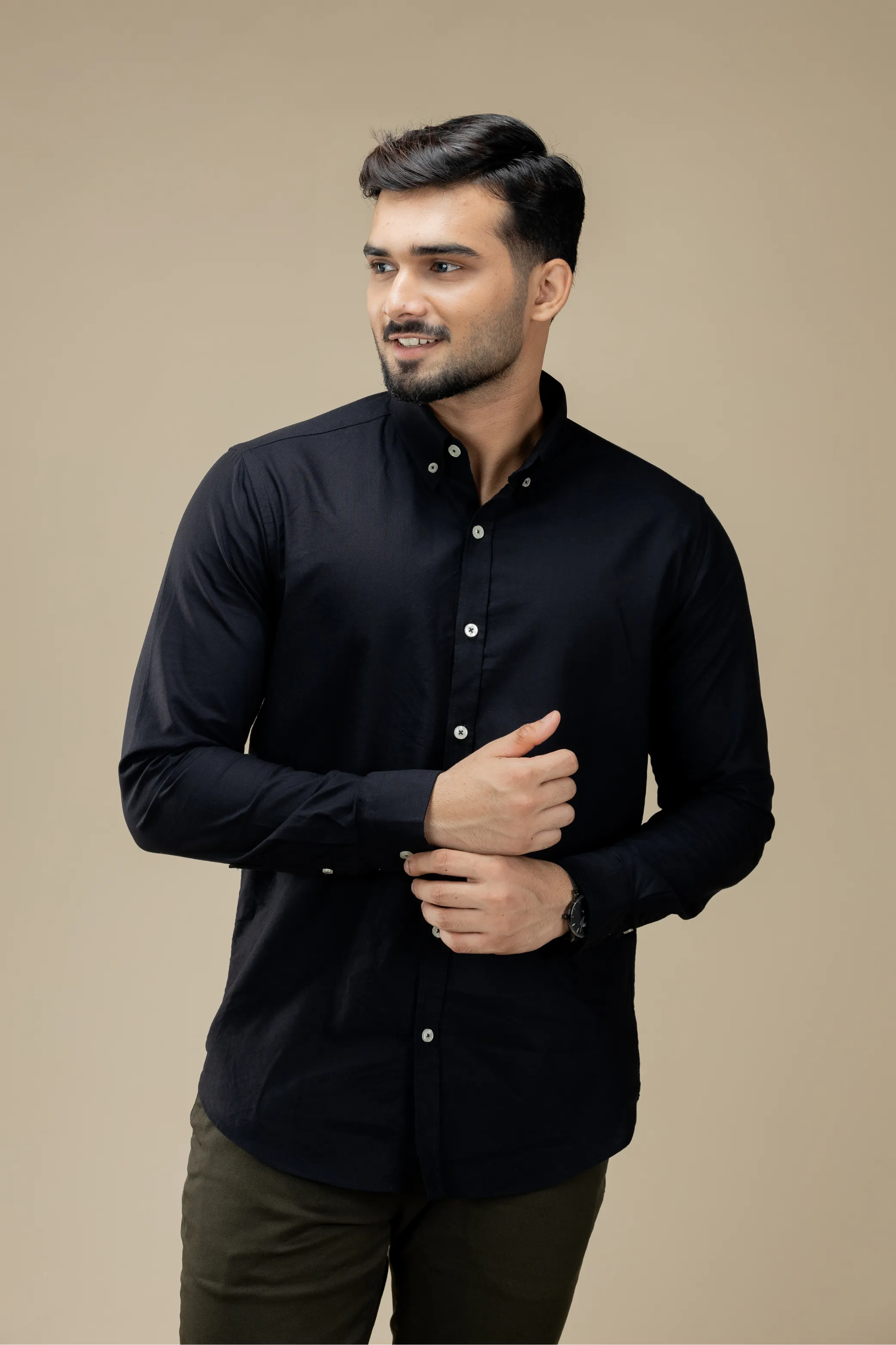 Black Washed Oxford Long Sleeve Shirt