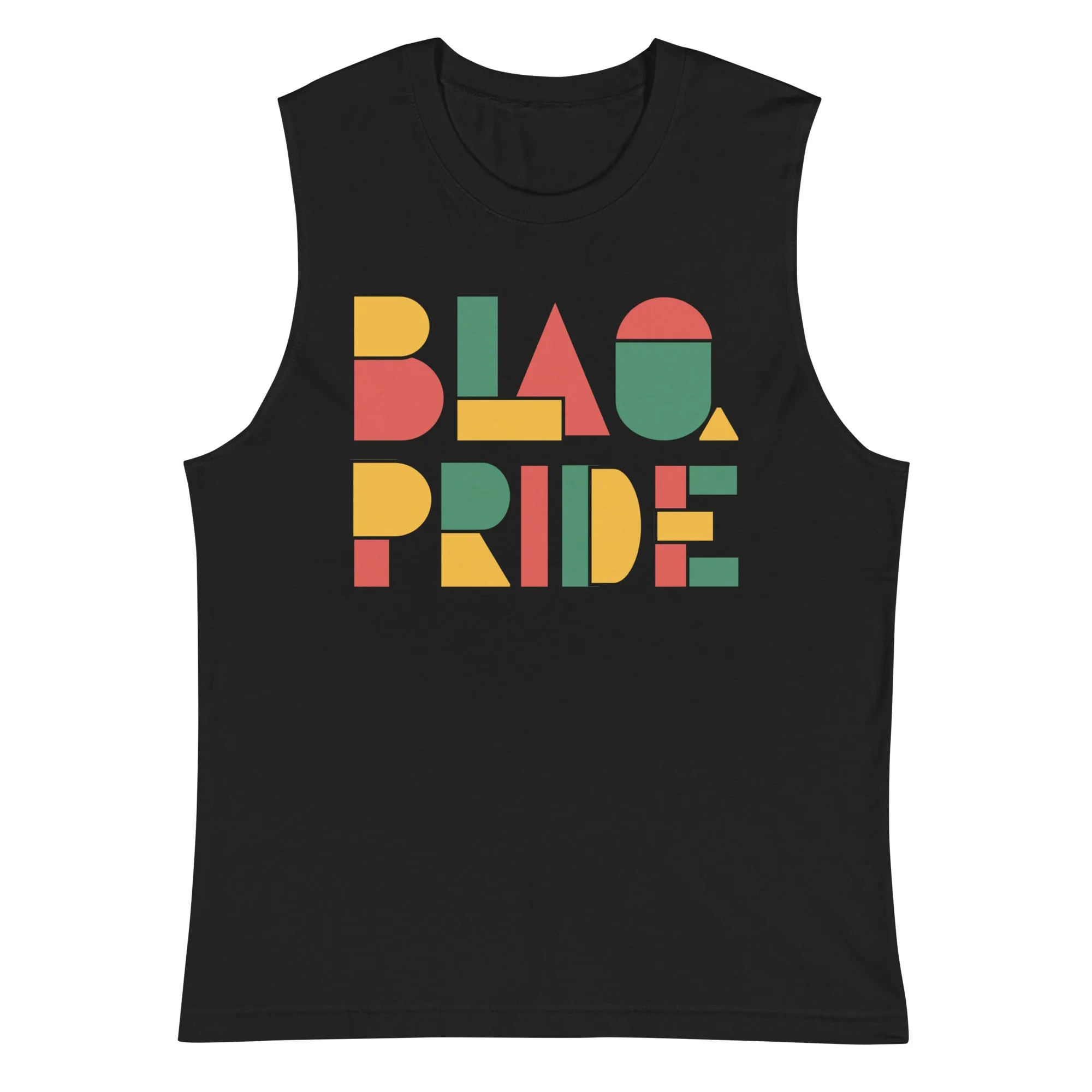 BlaQ Pride Geometric Design Iconic African Culture Colors on Black Relaxed Fit Sleeveless Tank Top