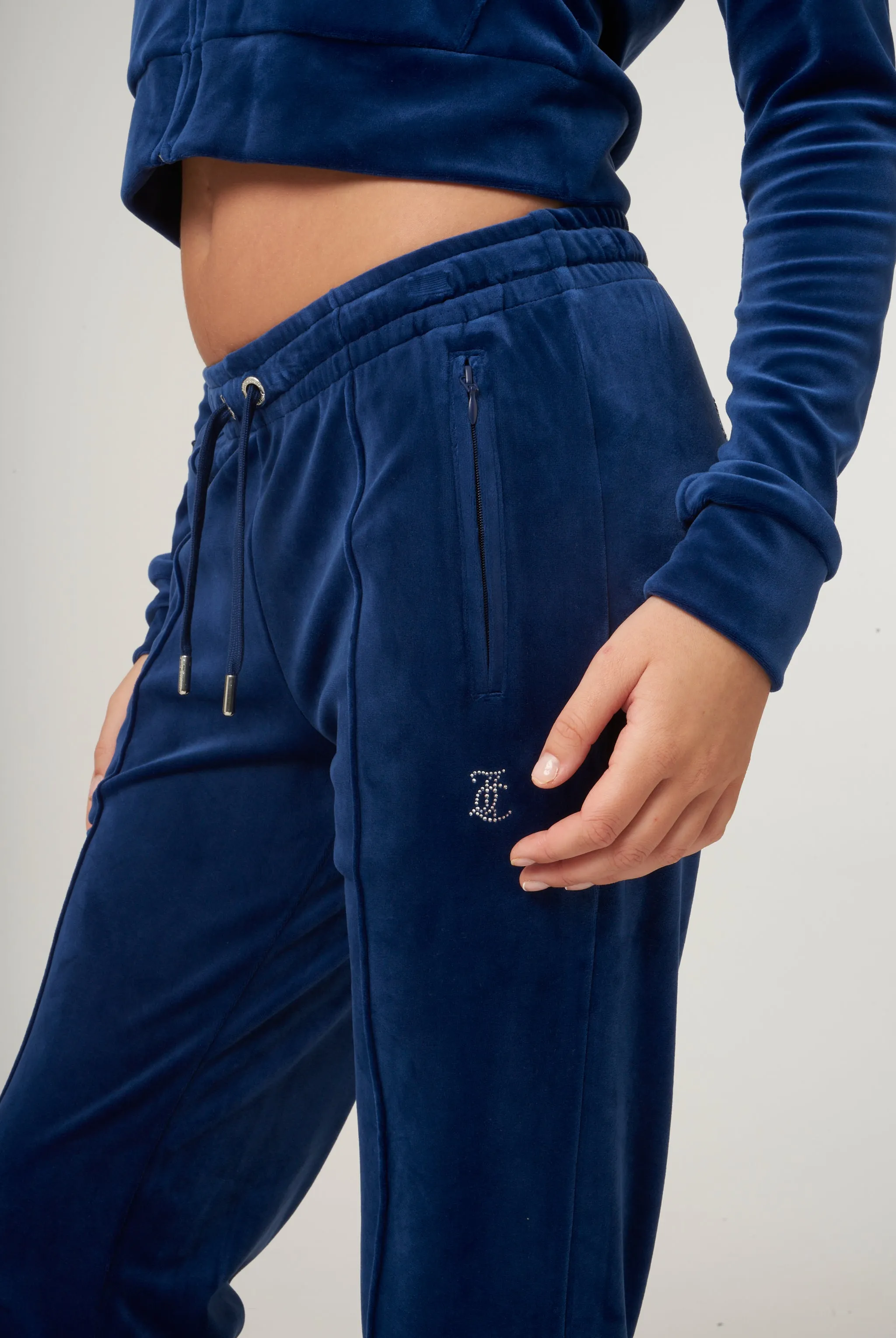 BLUE DEPTHS VELOUR DIAMANTÉ TRACKSUIT BOTTOM