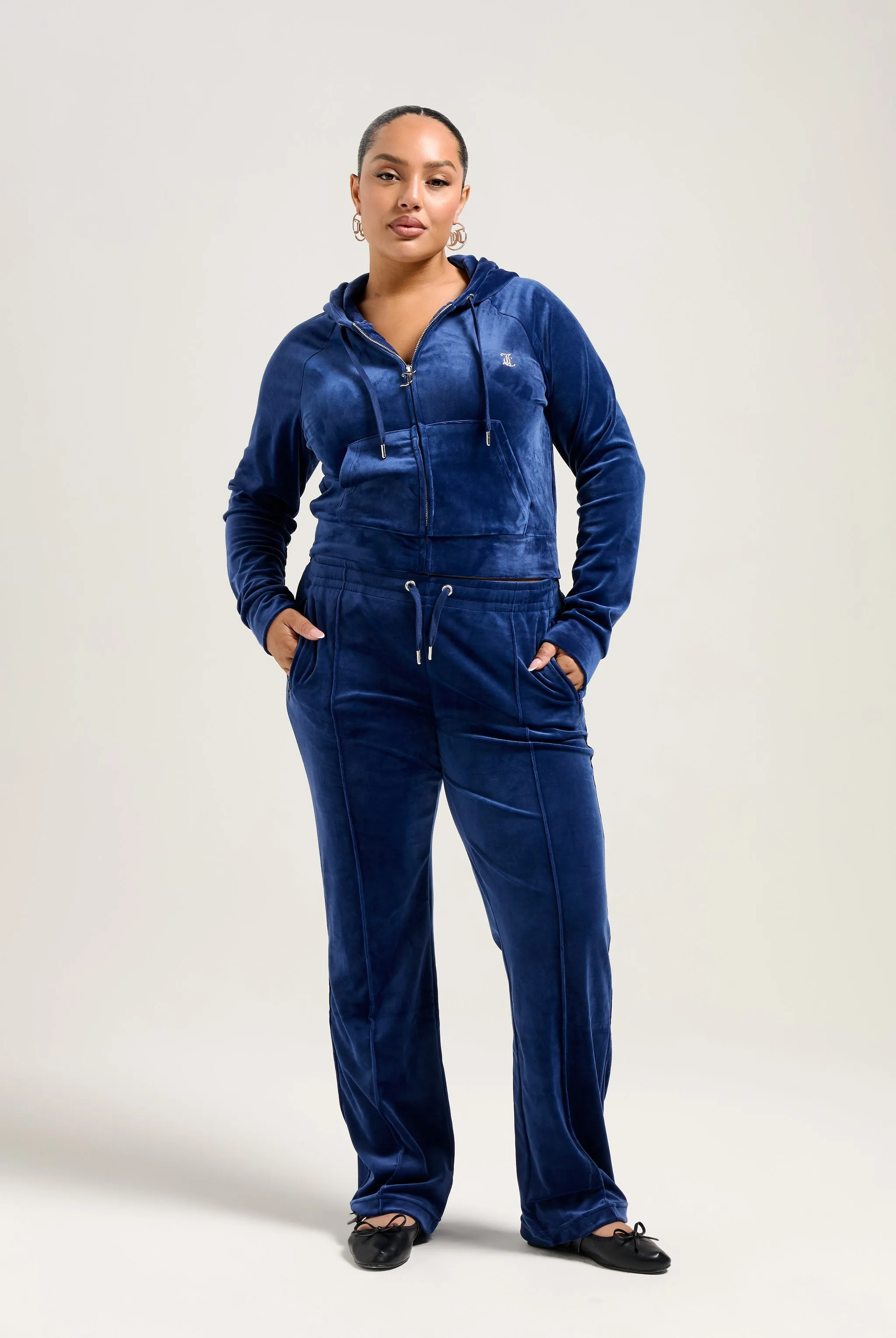 BLUE DEPTHS VELOUR DIAMANTÉ TRACKSUIT BOTTOM