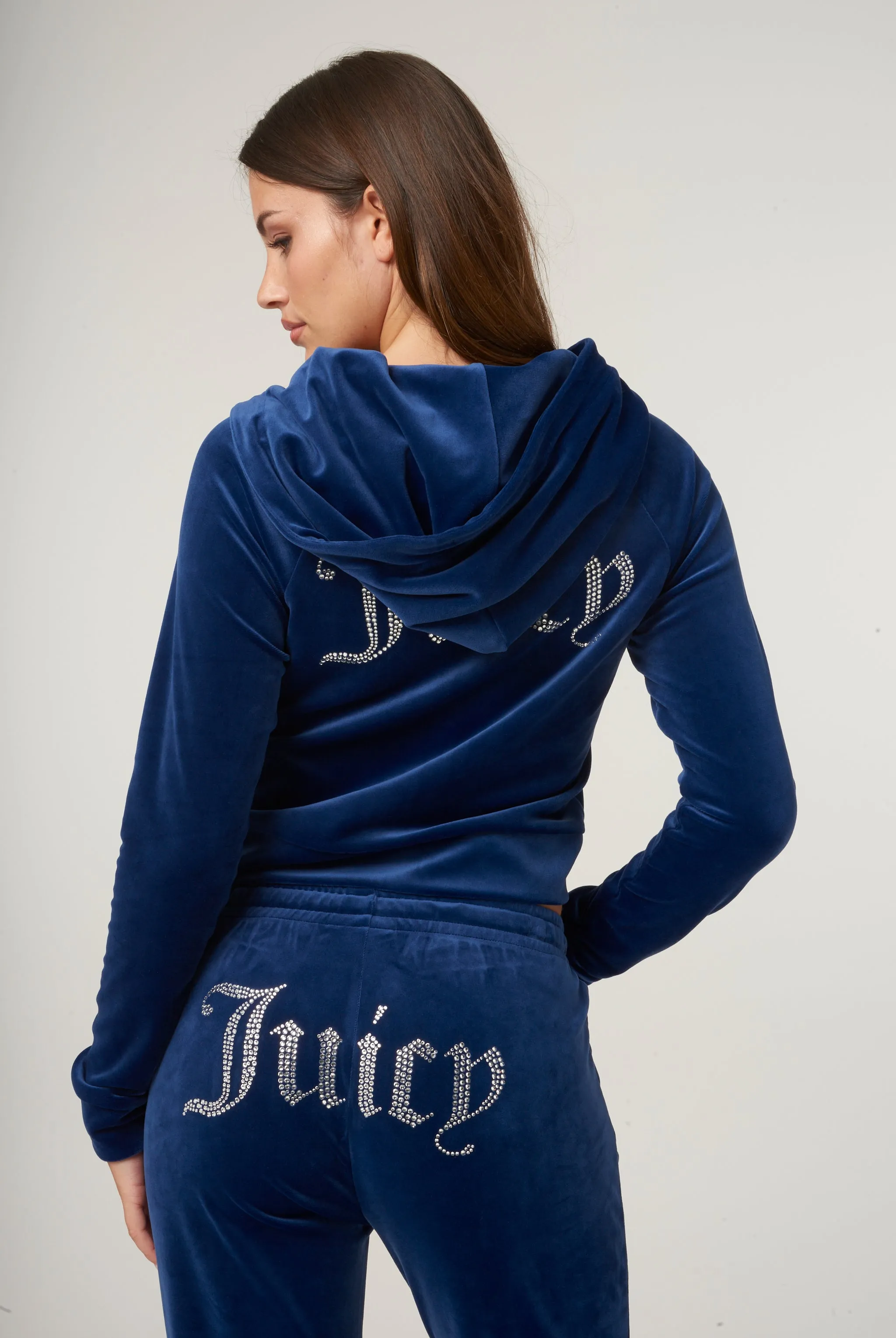 BLUE DEPTHS VELOUR DIAMANTÉ TRACKSUIT BOTTOM
