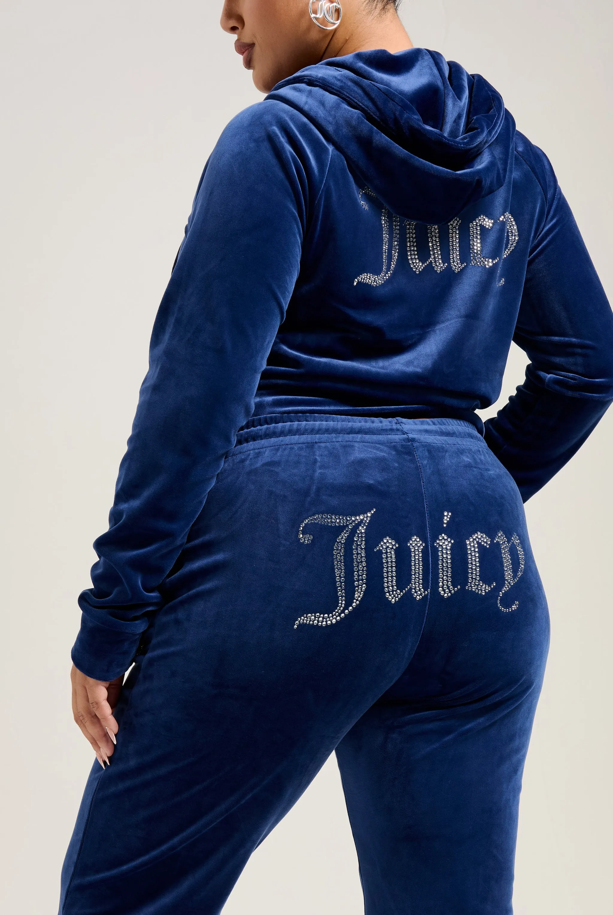 BLUE DEPTHS VELOUR DIAMANTÉ TRACKSUIT BOTTOM