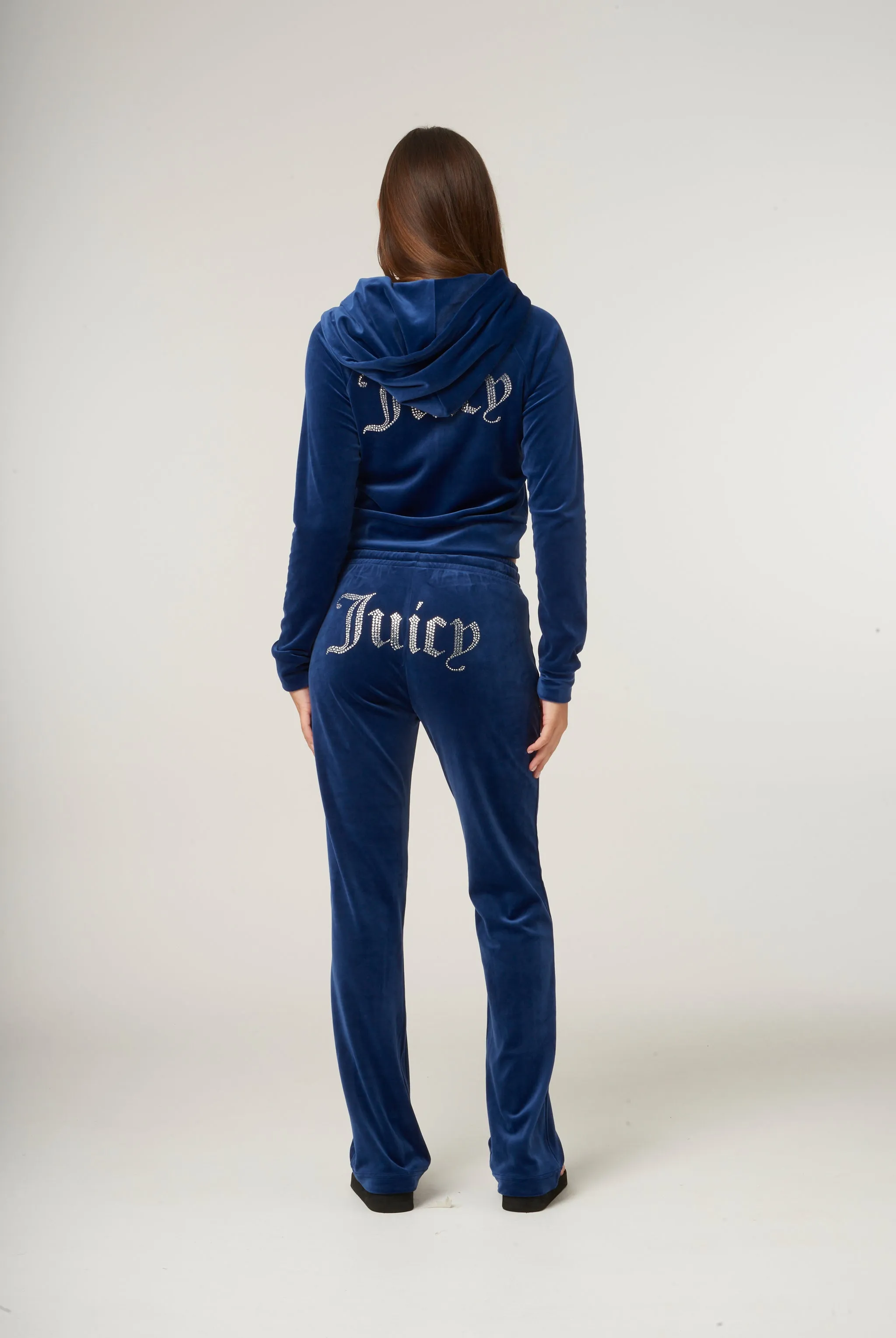 BLUE DEPTHS VELOUR DIAMANTÉ TRACKSUIT BOTTOM