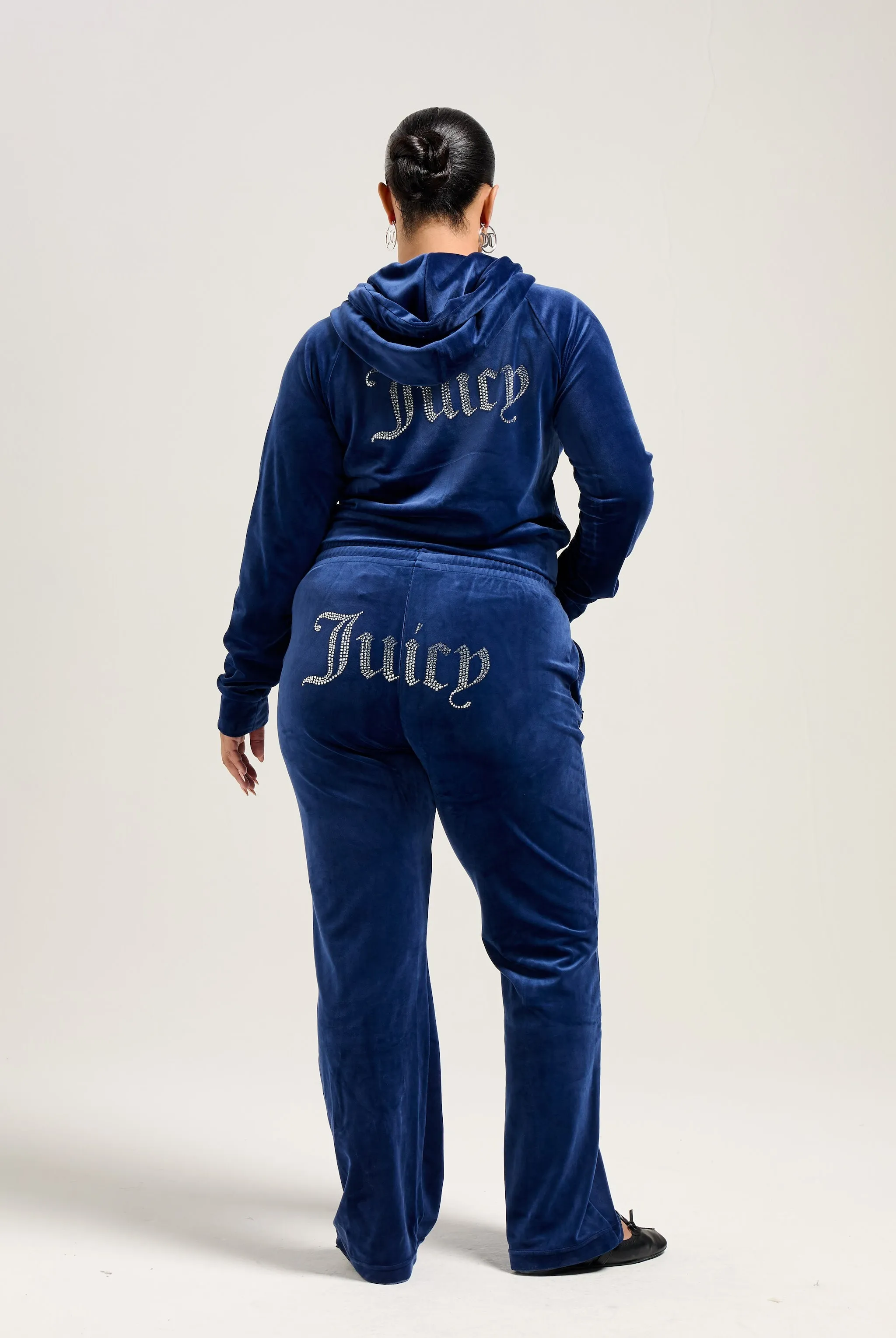 BLUE DEPTHS VELOUR DIAMANTÉ TRACKSUIT BOTTOM