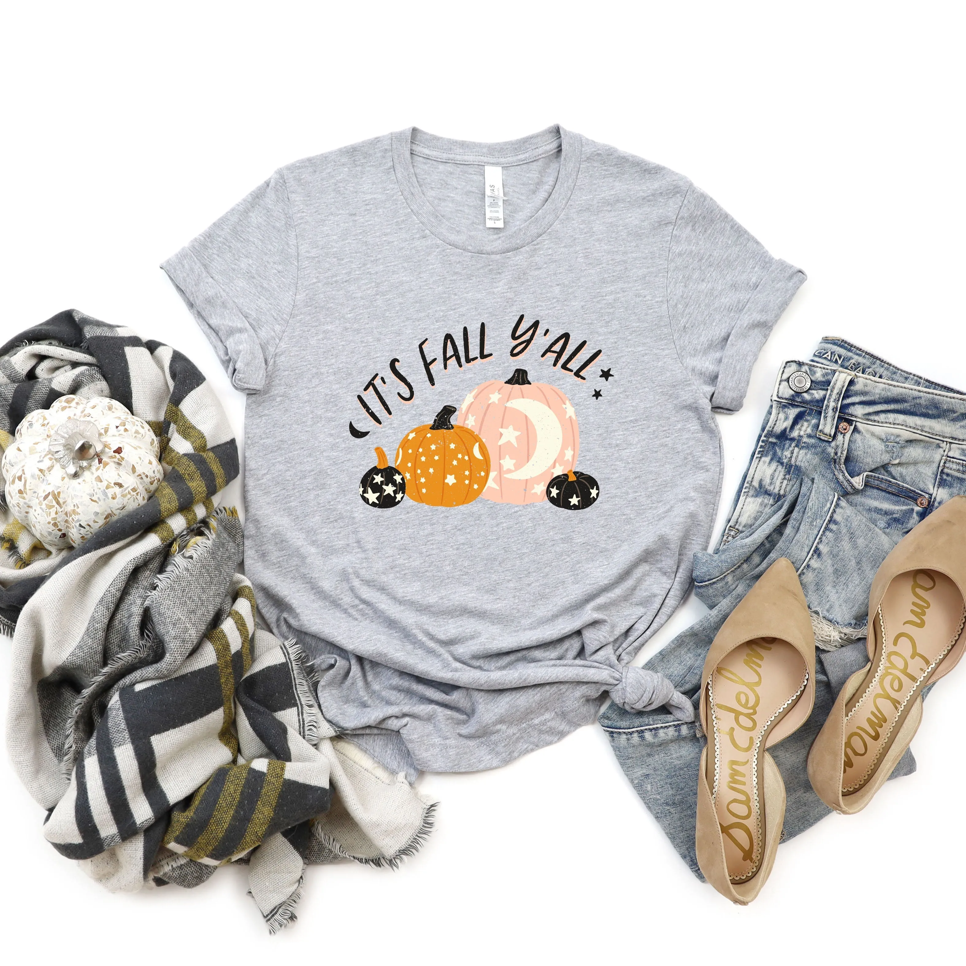 Boho It's Fall Y'all Pumpkins | Short Sleeve Crew Neck