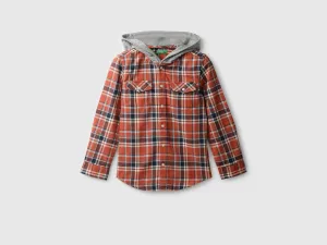 Boys Checked Hooded Shirt