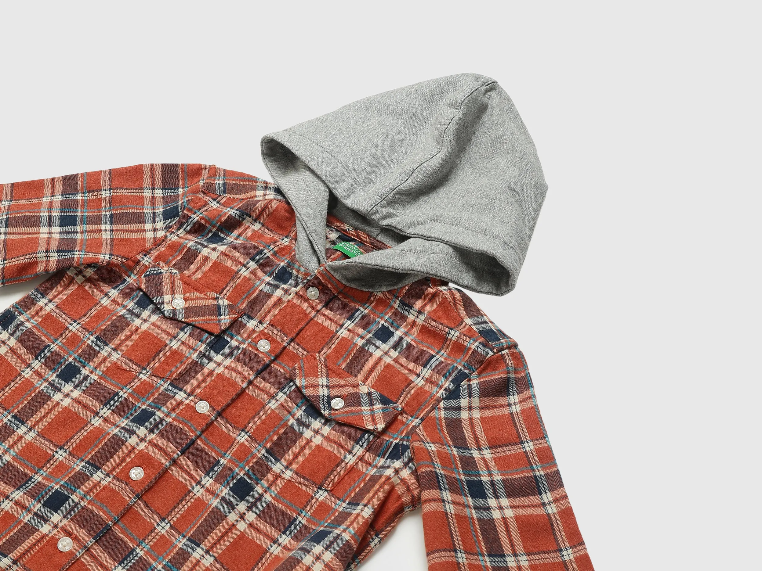 Boys Checked Hooded Shirt