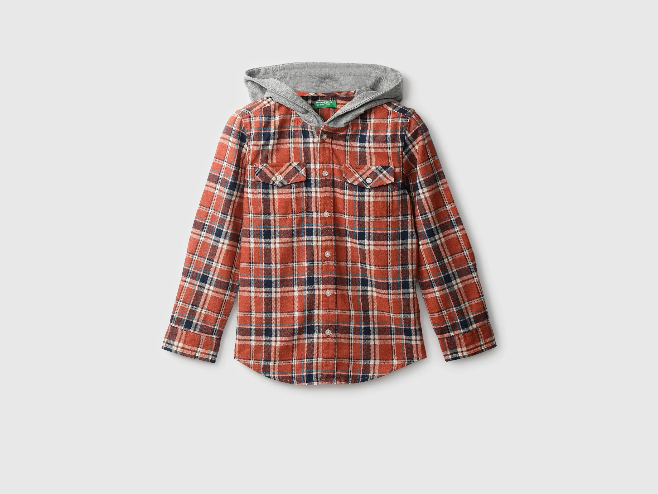Boys Checked Hooded Shirt