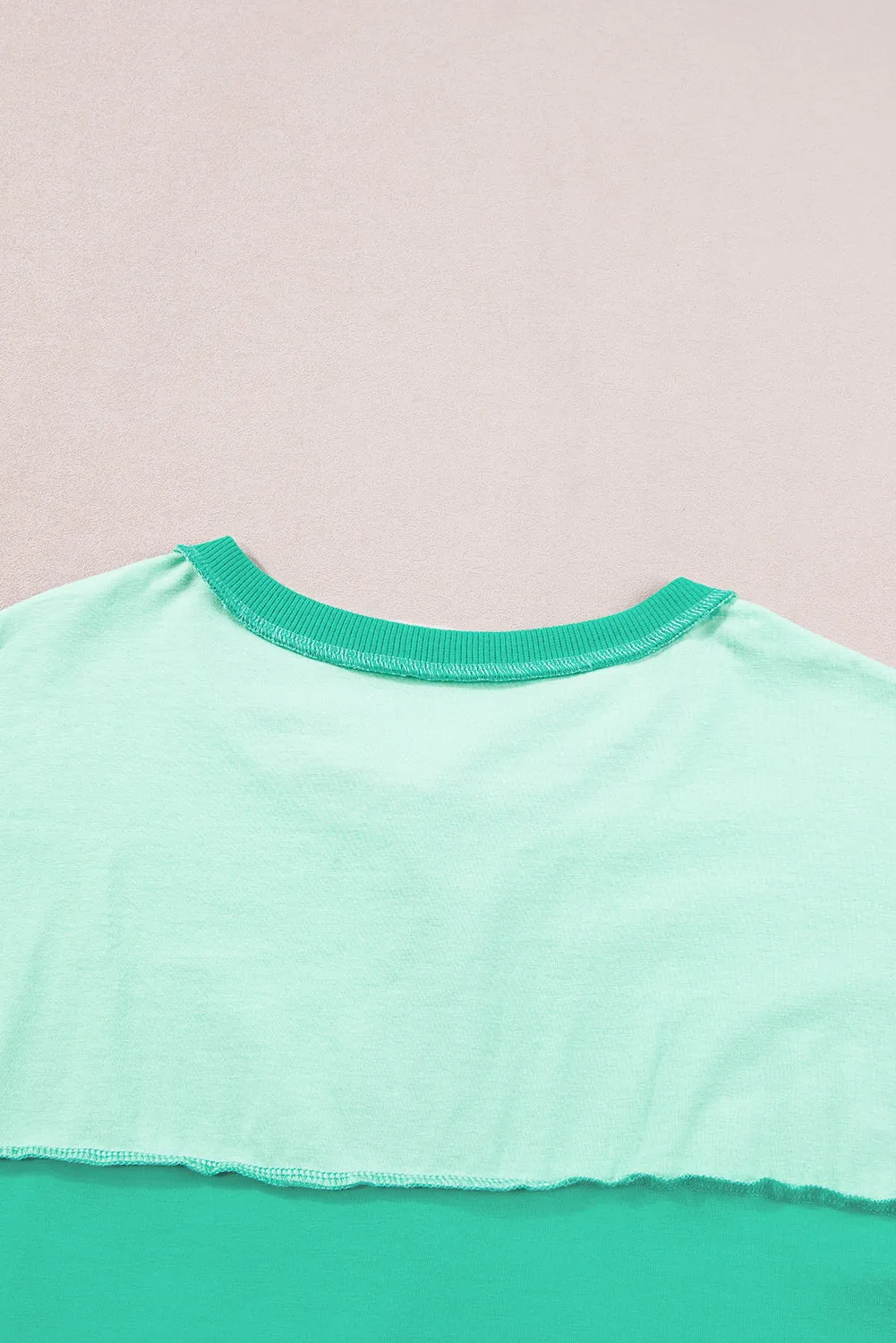 Bright Green Contrast Color Patchwork Half Button T Shirt