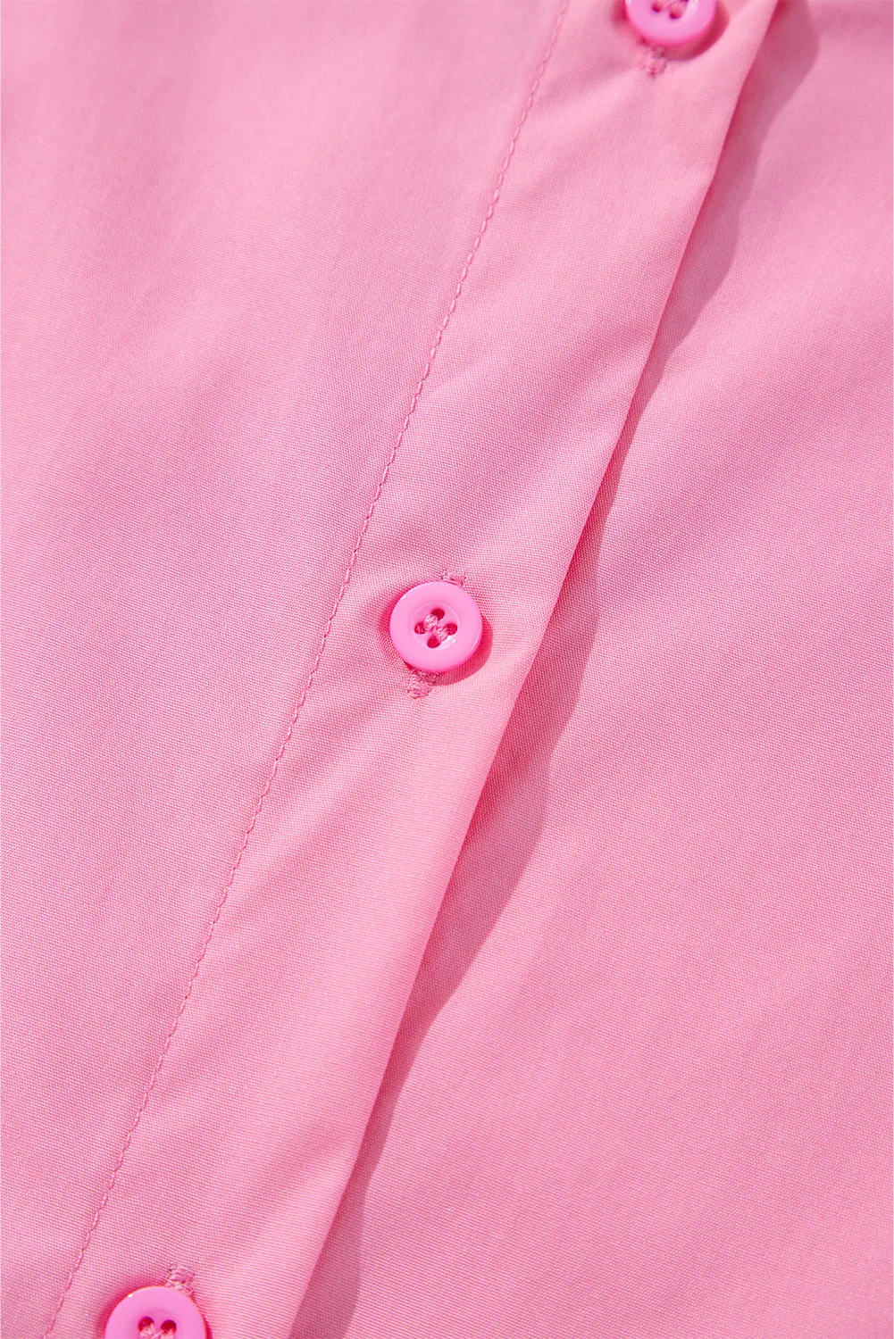 Bright Pink Balloon Sleeve Button Up Mini Shirt Dress