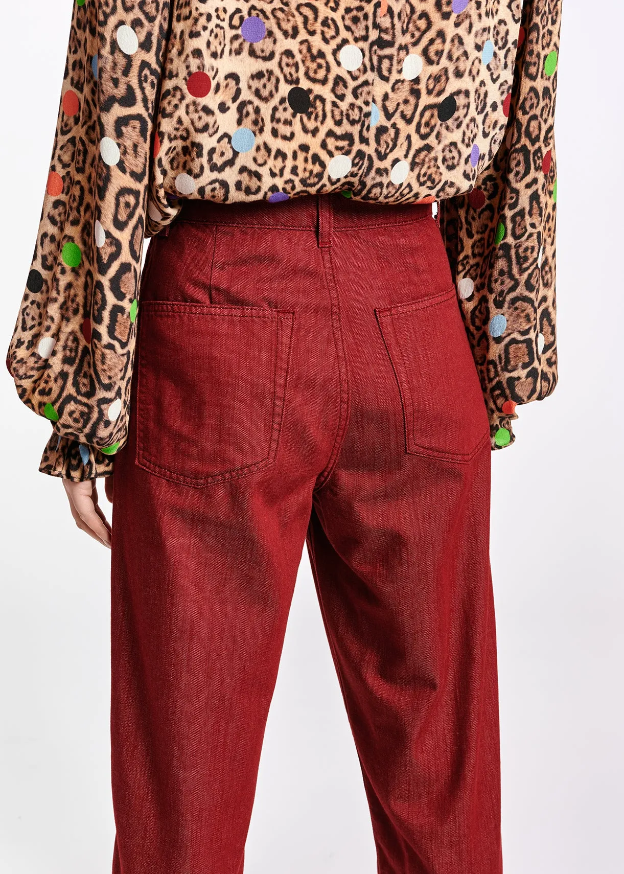 Burgundy loose-fit denim pants