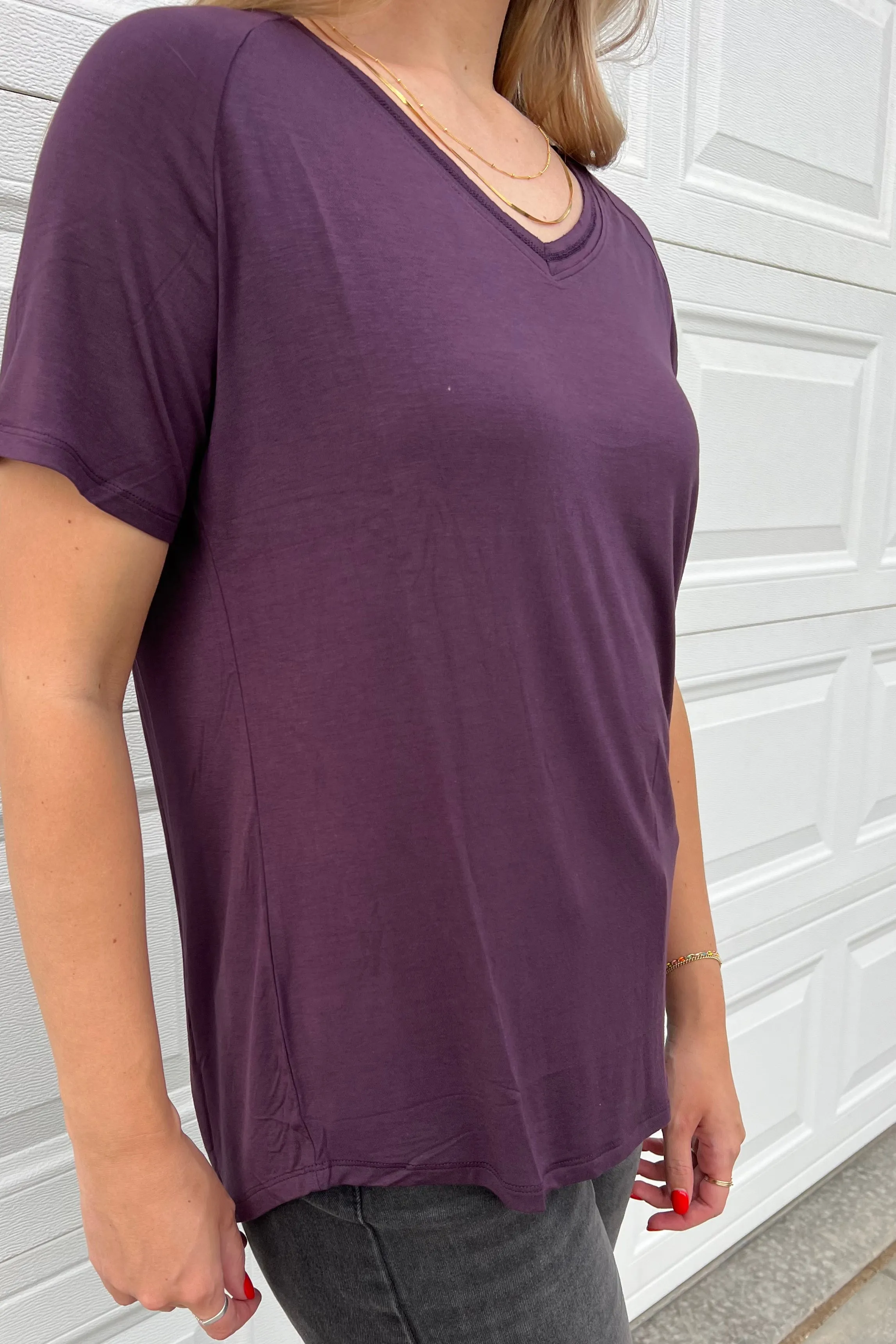 Buttery Short Sleeve V-Neck Tee - Plum