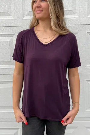 Buttery Short Sleeve V-Neck Tee - Plum