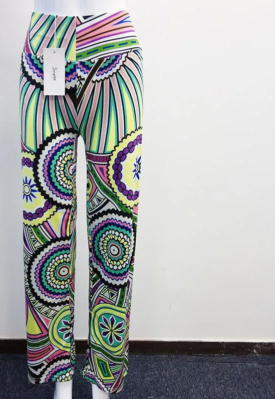 casual pants female Exuma boho elastic high waist flare pants baggy Women loose preppy trousers