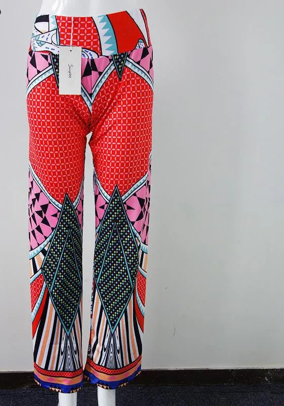 casual pants female Exuma boho elastic high waist flare pants baggy Women loose preppy trousers