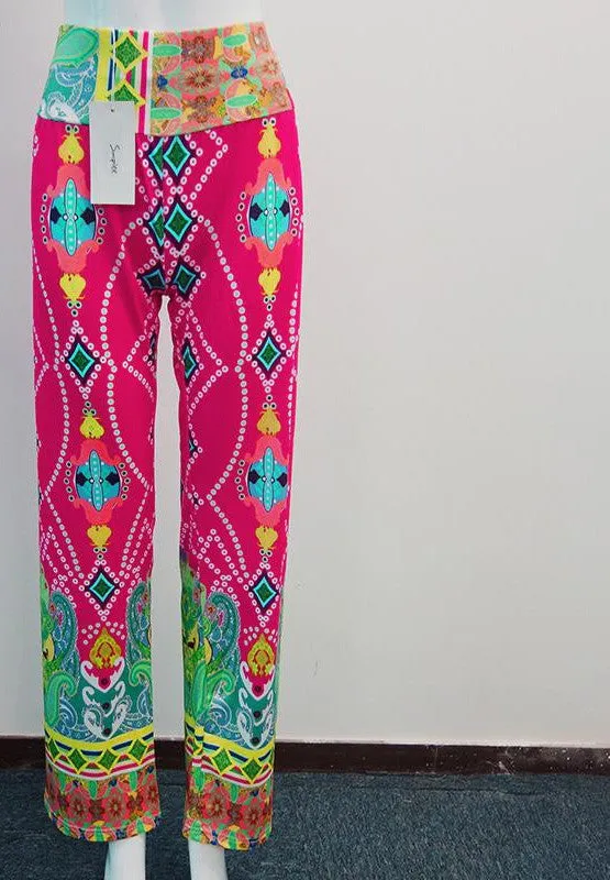 casual pants female Exuma boho elastic high waist flare pants baggy Women loose preppy trousers