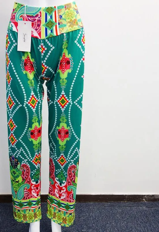 casual pants female Exuma boho elastic high waist flare pants baggy Women loose preppy trousers