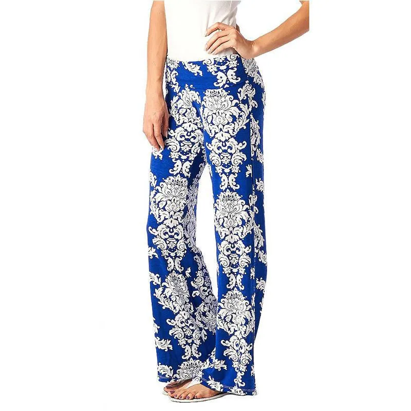 casual pants female Exuma boho elastic high waist flare pants baggy Women loose preppy trousers