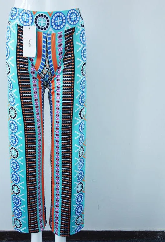 casual pants female Exuma boho elastic high waist flare pants baggy Women loose preppy trousers
