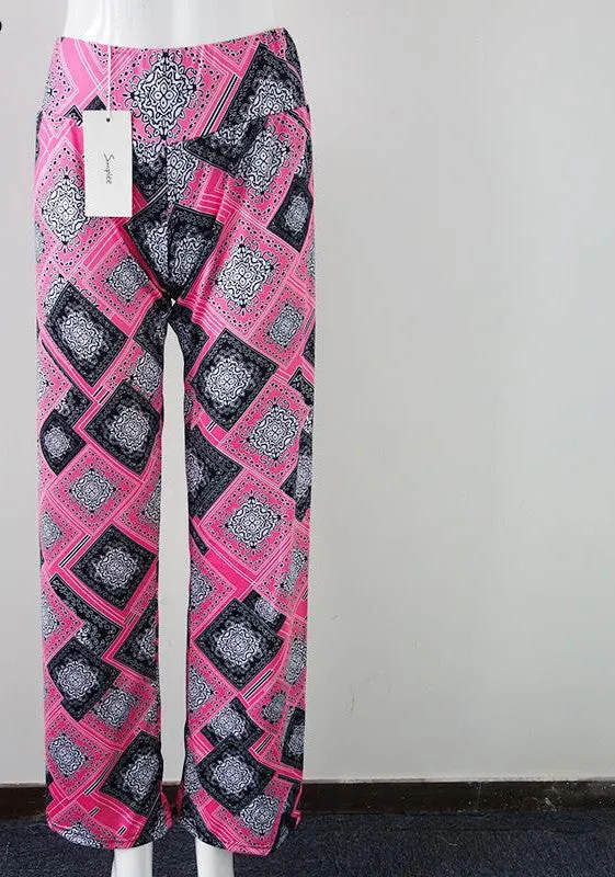 casual pants female Exuma boho elastic high waist flare pants baggy Women loose preppy trousers