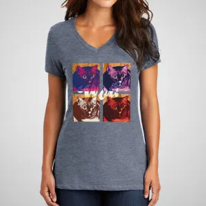 Cat Pop Art - Women's Cotton V-Neck Tee