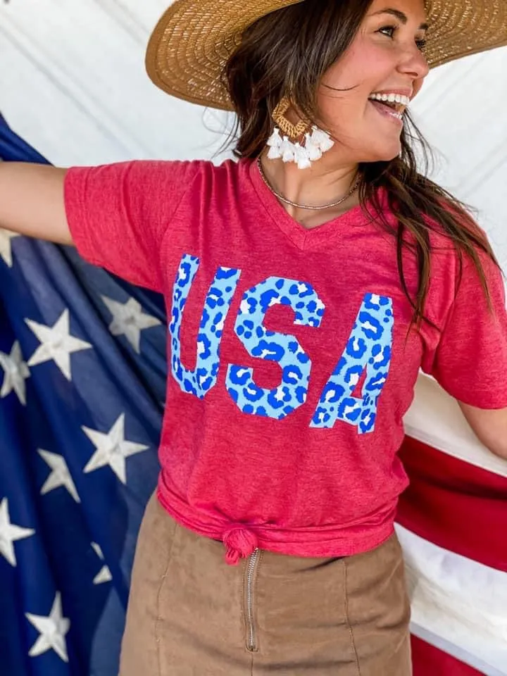 Cheetah Print USA Graphic Tee