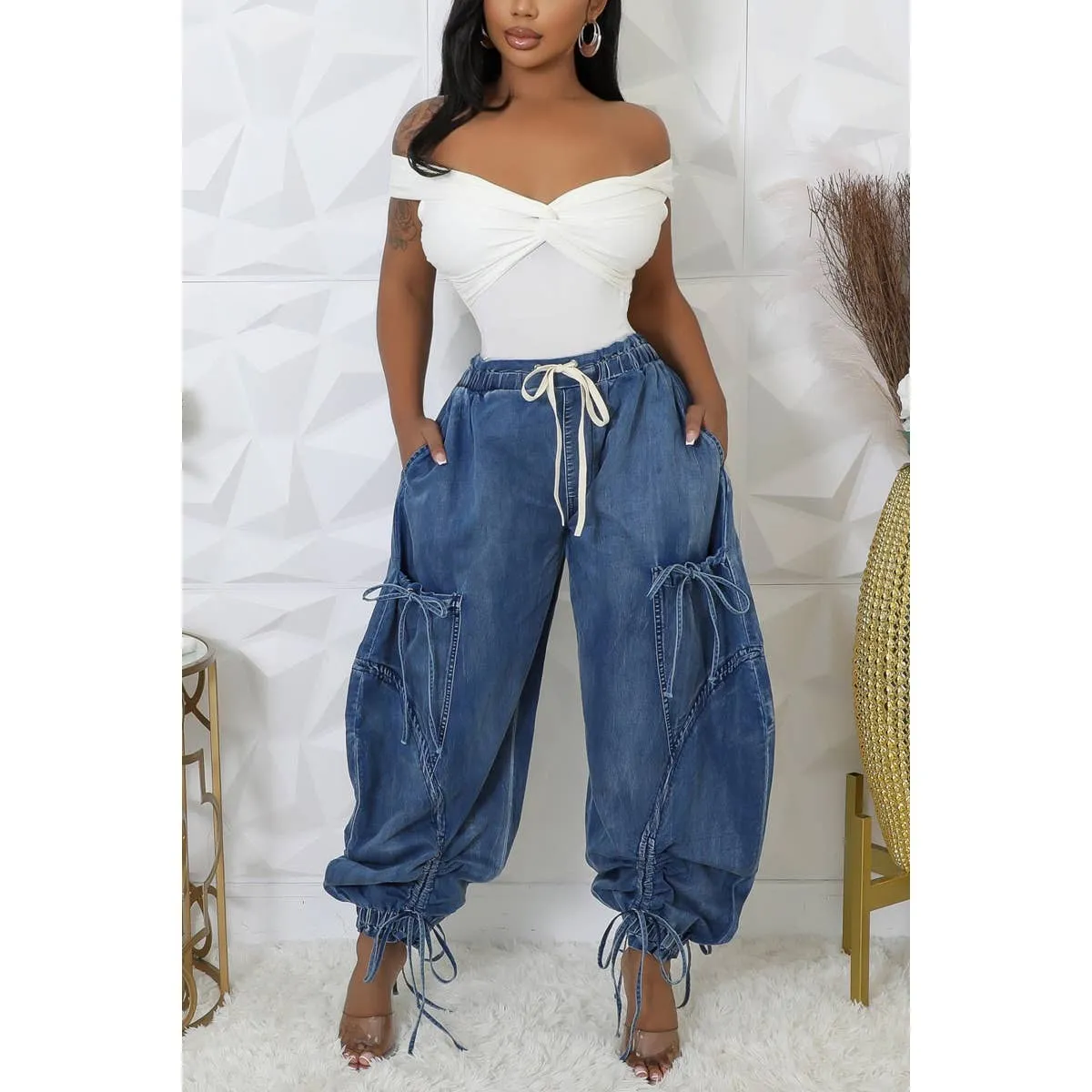 Chic Cargo Drawstring Pants