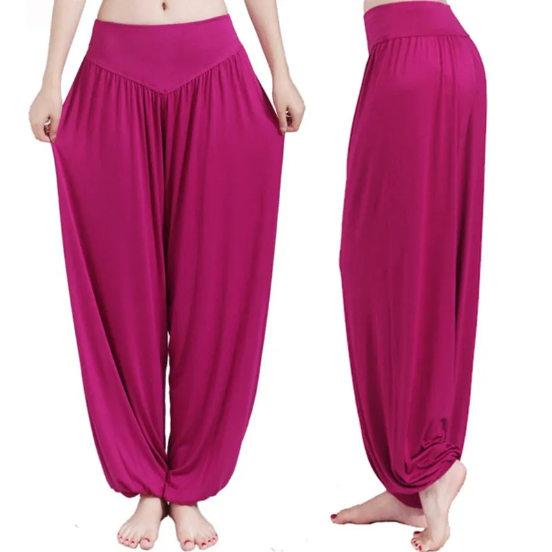 CityHottie - Women Harem Pants Casual Loose Cotton Solid Elastic Waist Wide Leg Pants Plus Size Loose Long Bloomers Trousers 15 Colors