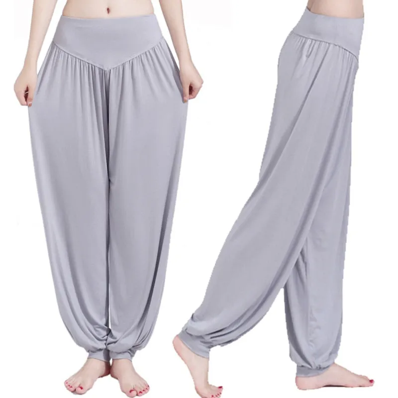 CityHottie - Women Harem Pants Casual Loose Cotton Solid Elastic Waist Wide Leg Pants Plus Size Loose Long Bloomers Trousers 15 Colors