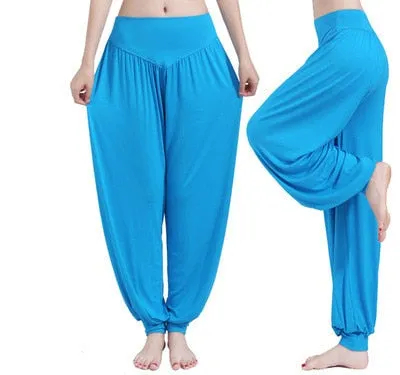 CityHottie - Women Harem Pants Casual Loose Cotton Solid Elastic Waist Wide Leg Pants Plus Size Loose Long Bloomers Trousers 15 Colors