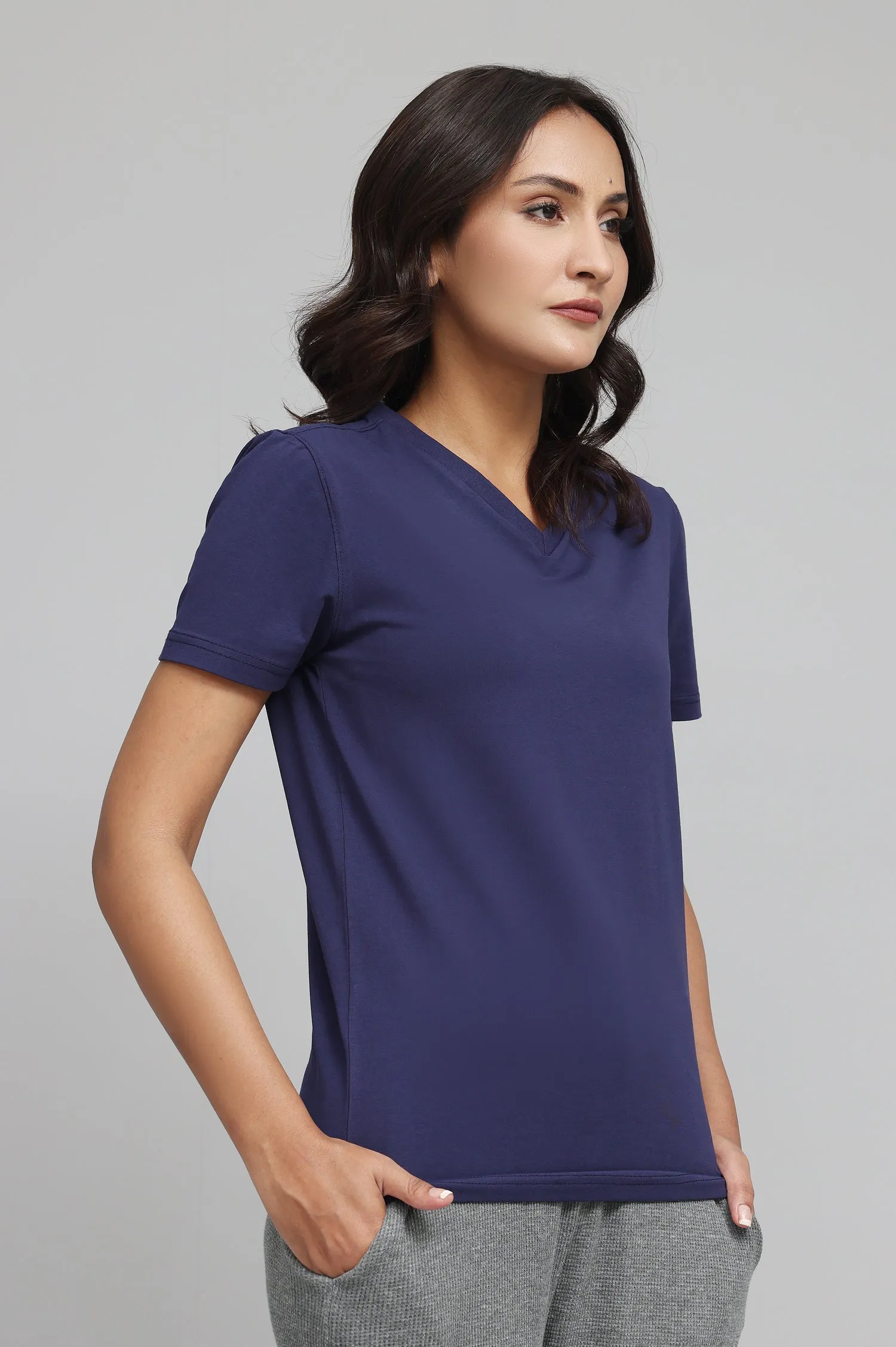 CLASSIC V-NECK TEE-NAVY