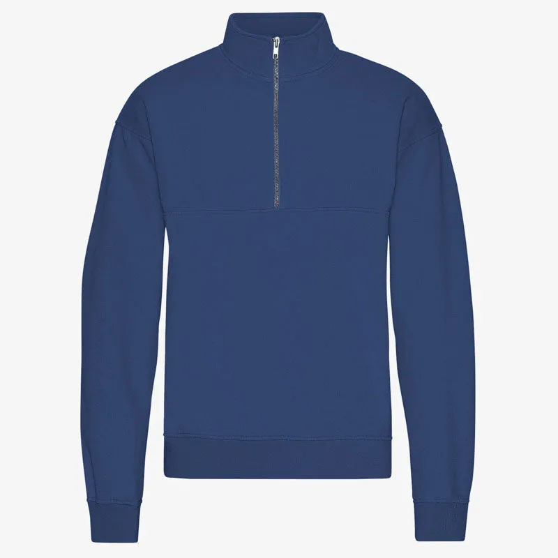 COLORFUL STANDARD Organic Quarter Zip Jumper in Marine Blue
