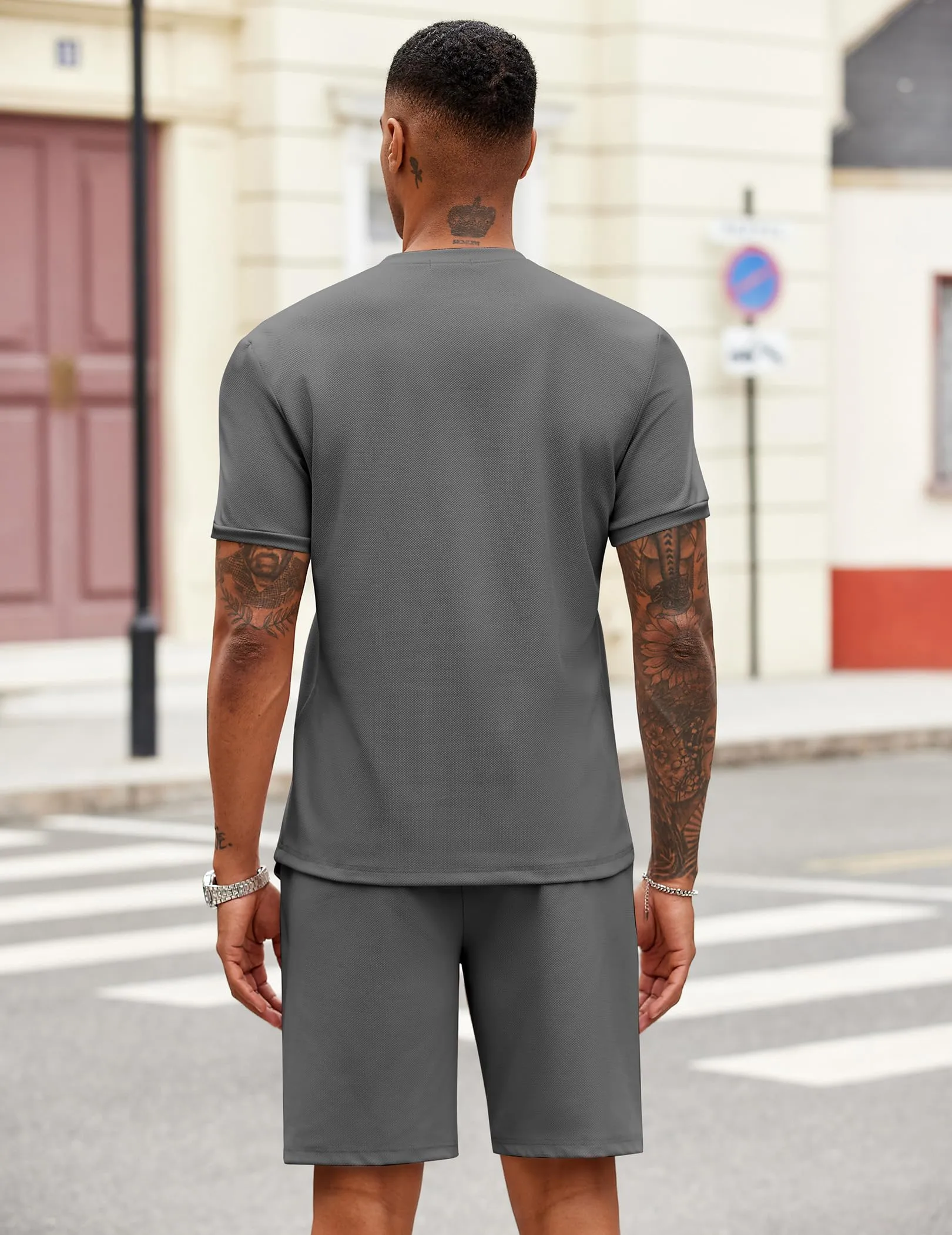 COOFANDY Men's 2 Pieces Outfits Casual Quarter Zip Polo T Shirt and Shorts Set Athletic Jogging Summer Tracksuit
