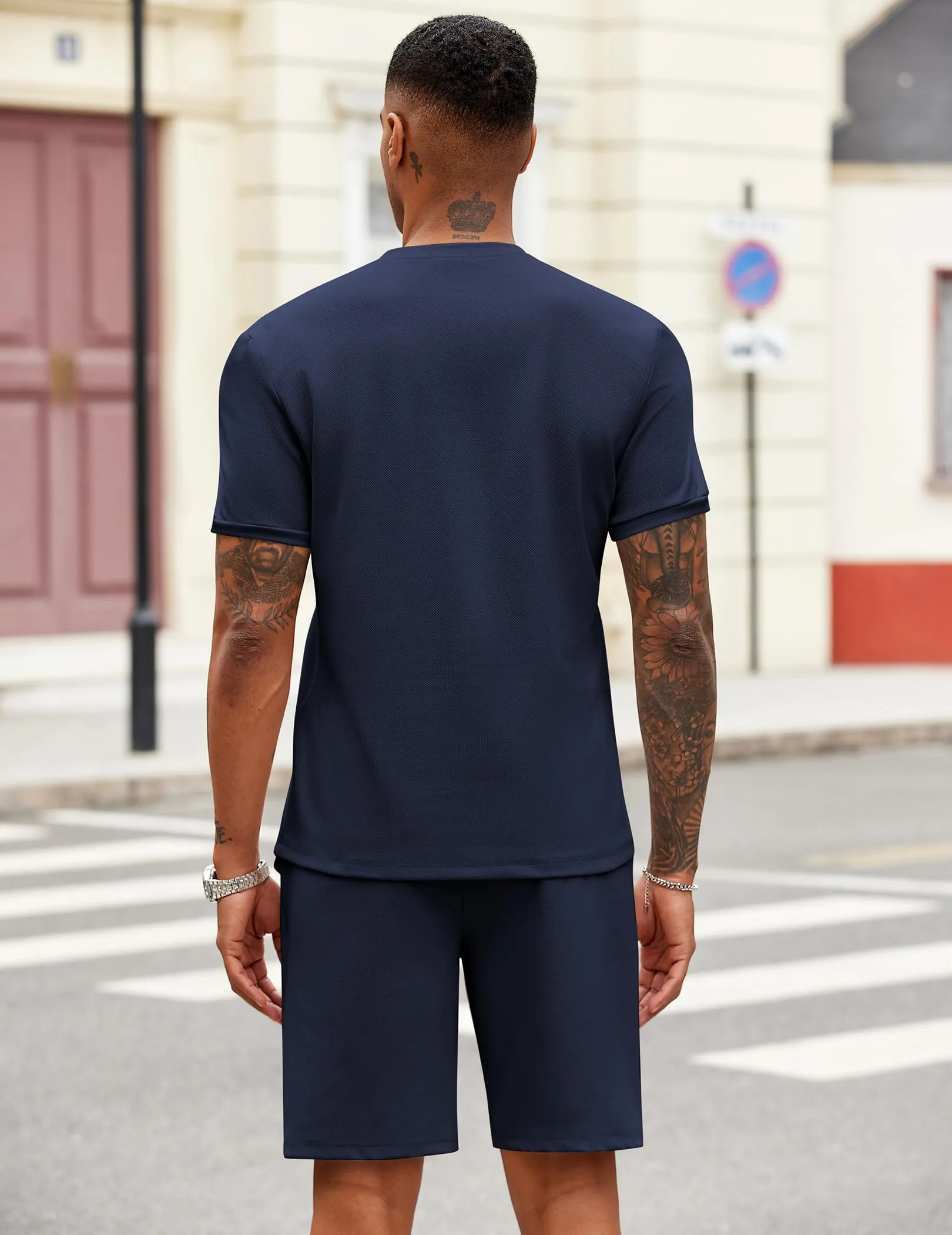 COOFANDY Men's 2 Pieces Outfits Casual Quarter Zip Polo T Shirt and Shorts Set Athletic Jogging Summer Tracksuit