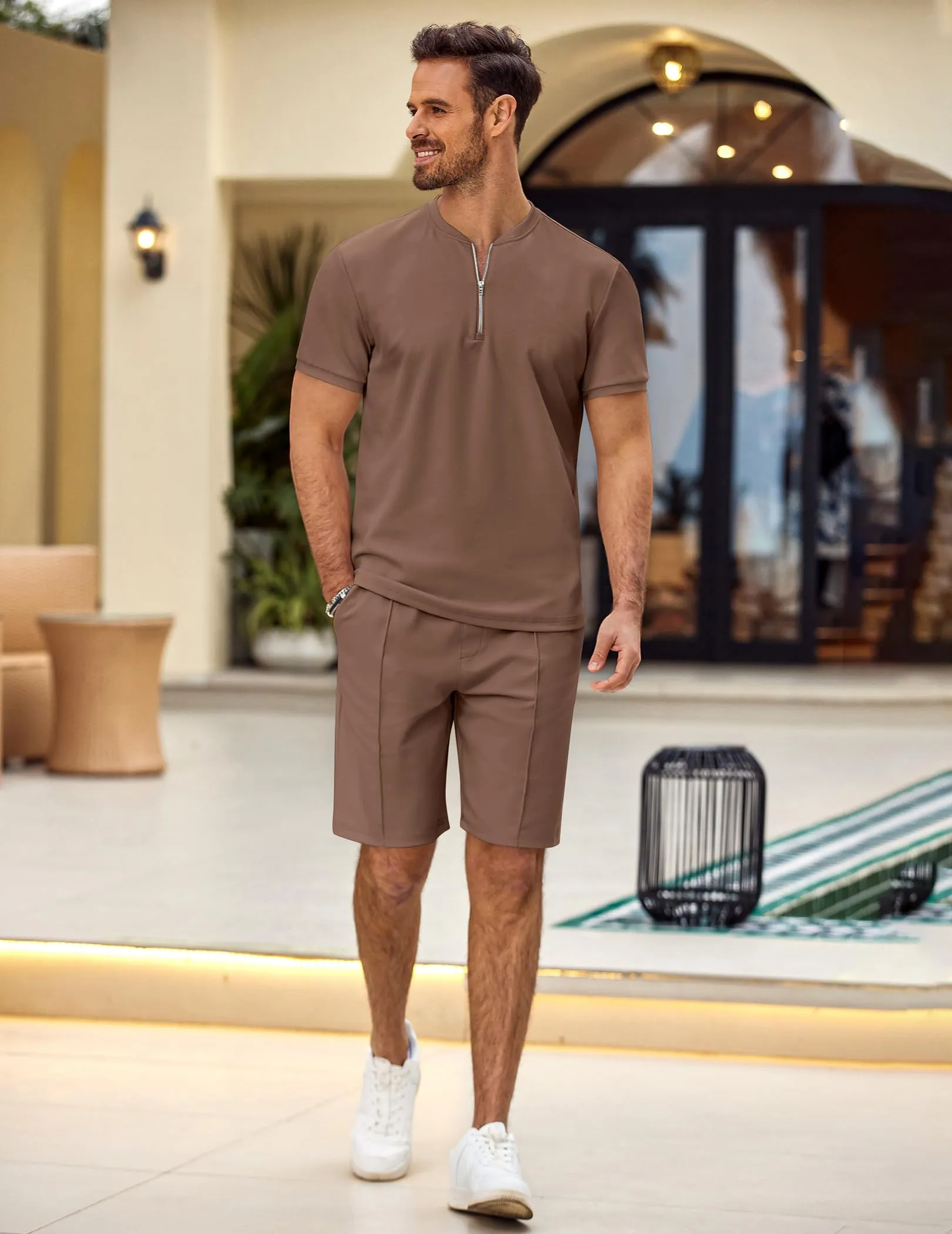 COOFANDY Men's 2 Pieces Outfits Casual Quarter Zip Polo T Shirt and Shorts Set Athletic Jogging Summer Tracksuit