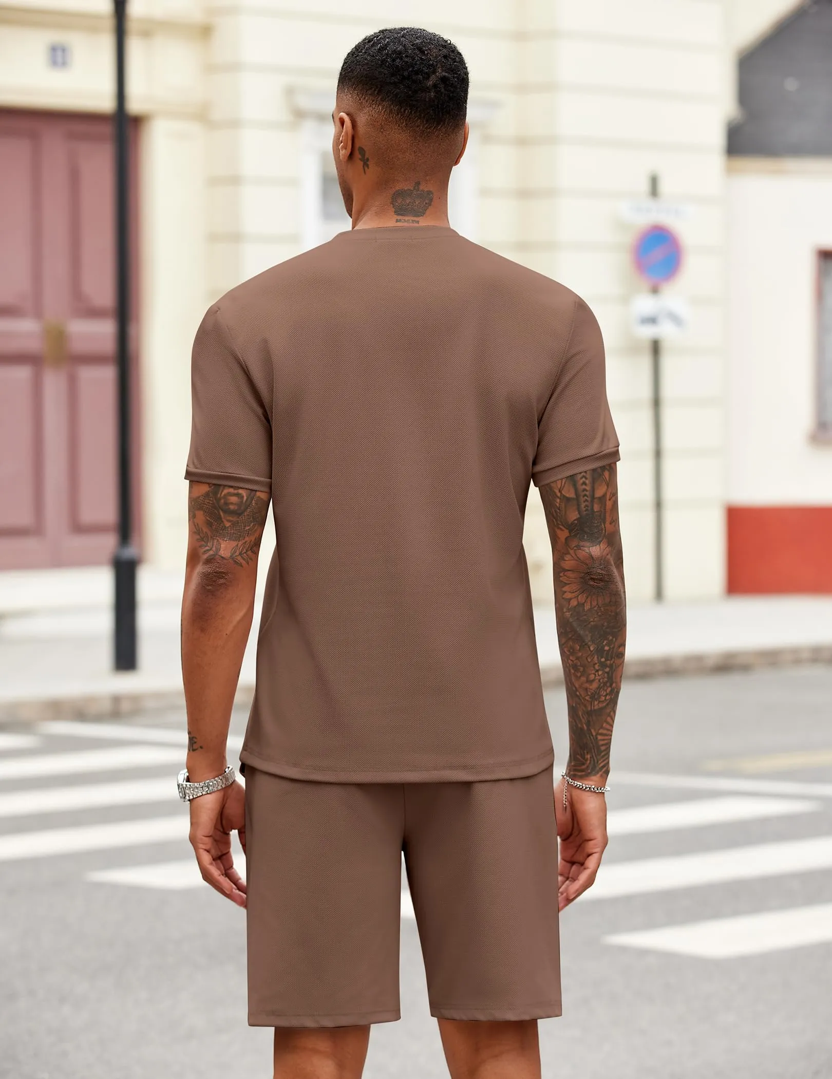 COOFANDY Men's 2 Pieces Outfits Casual Quarter Zip Polo T Shirt and Shorts Set Athletic Jogging Summer Tracksuit