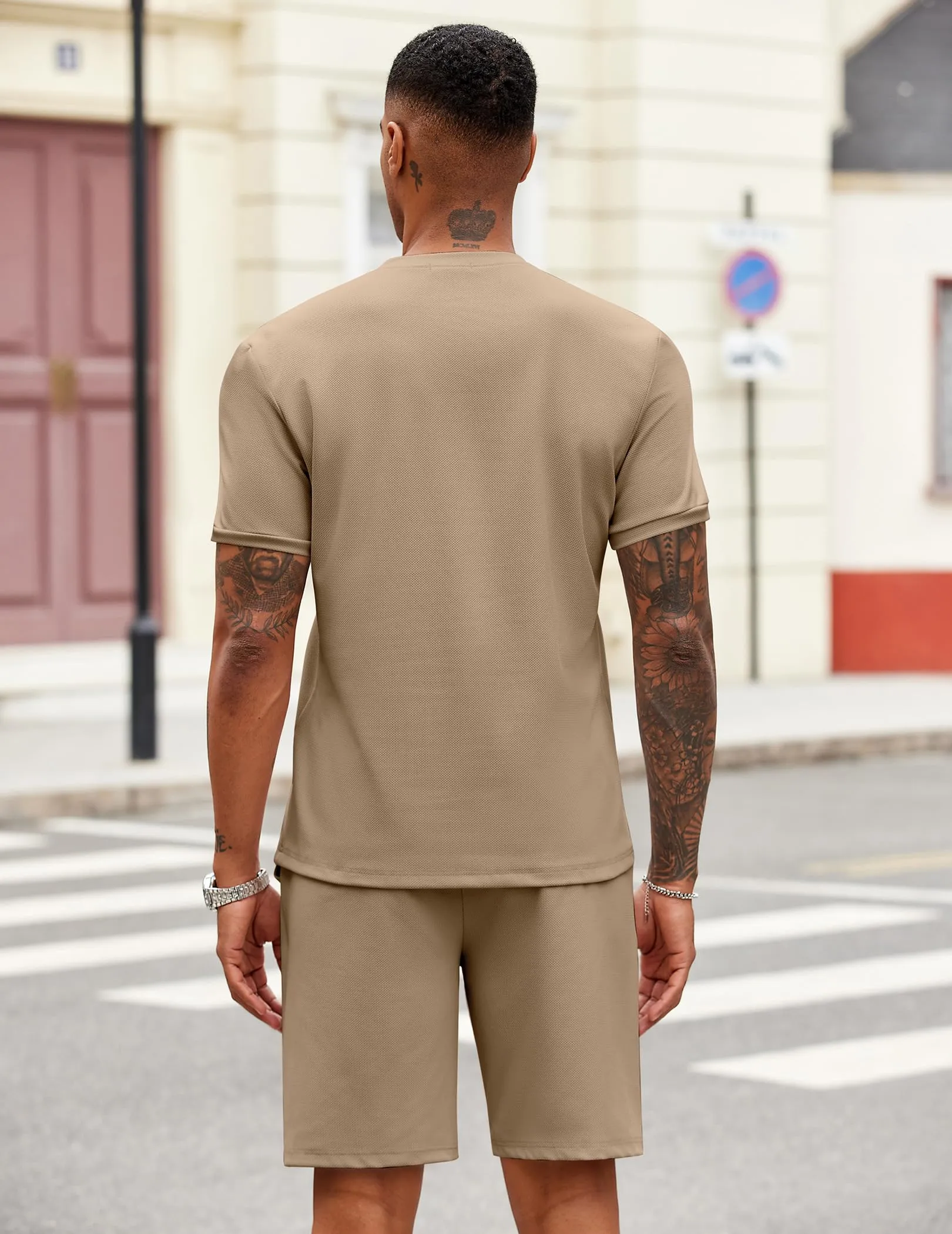 COOFANDY Men's 2 Pieces Outfits Casual Quarter Zip Polo T Shirt and Shorts Set Athletic Jogging Summer Tracksuit