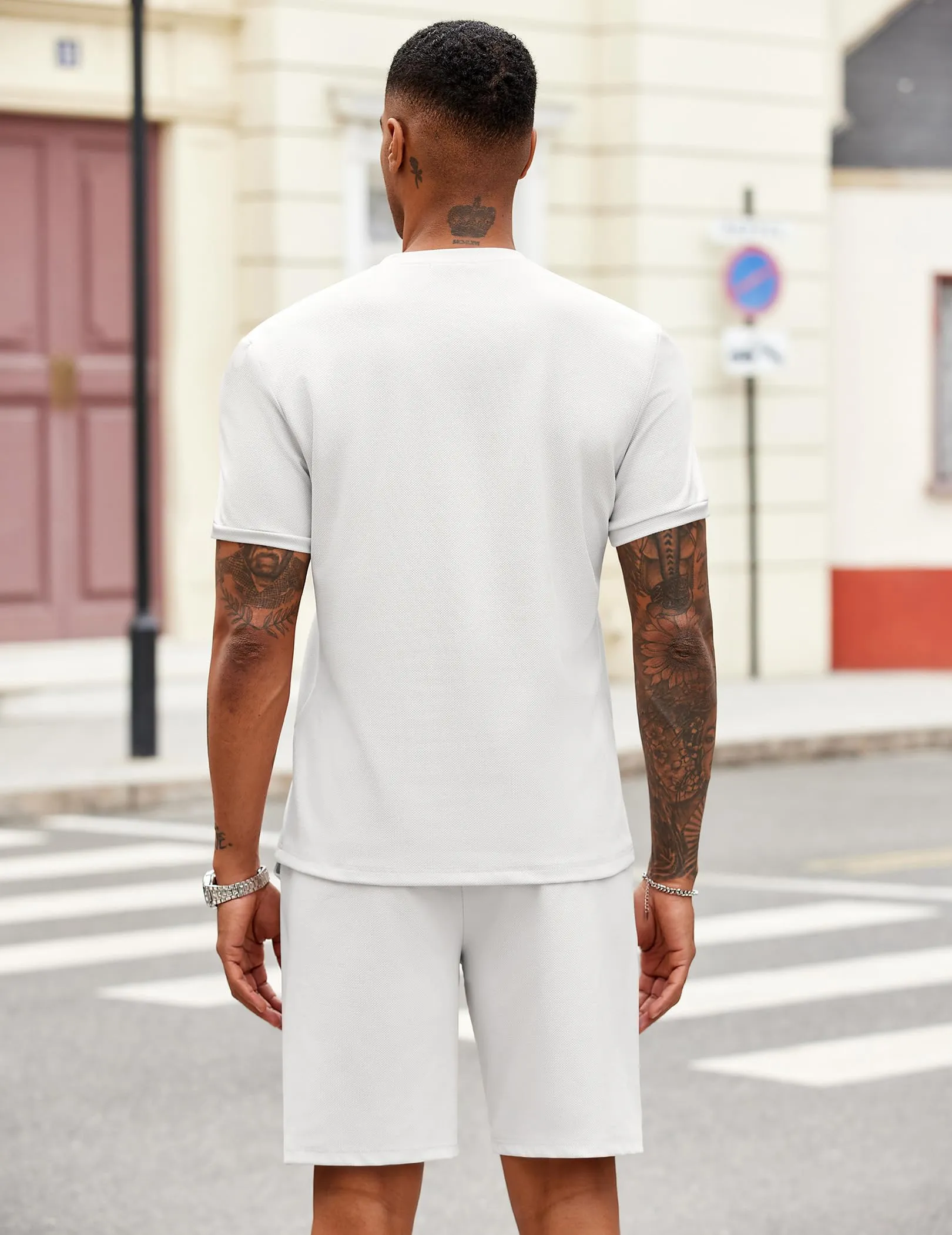 COOFANDY Men's 2 Pieces Outfits Casual Quarter Zip Polo T Shirt and Shorts Set Athletic Jogging Summer Tracksuit