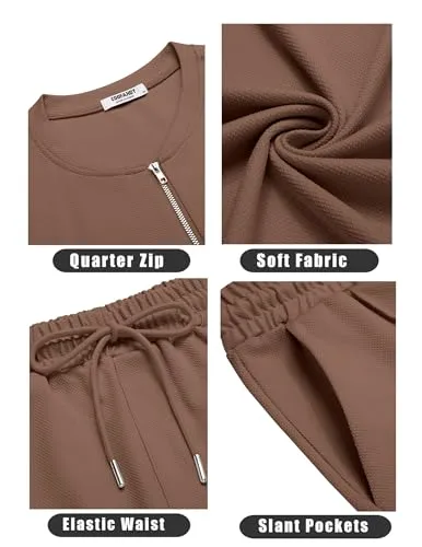 COOFANDY Men's 2 Pieces Outfits Casual Quarter Zip Polo T Shirt and Shorts Set Athletic Jogging Summer Tracksuit