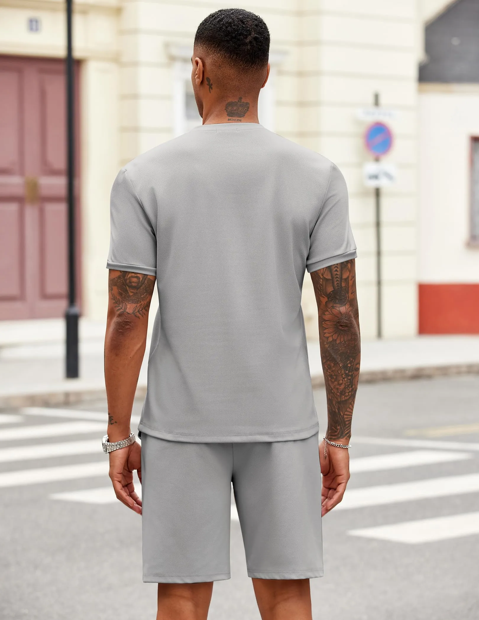 COOFANDY Men's 2 Pieces Outfits Casual Quarter Zip Polo T Shirt and Shorts Set Athletic Jogging Summer Tracksuit