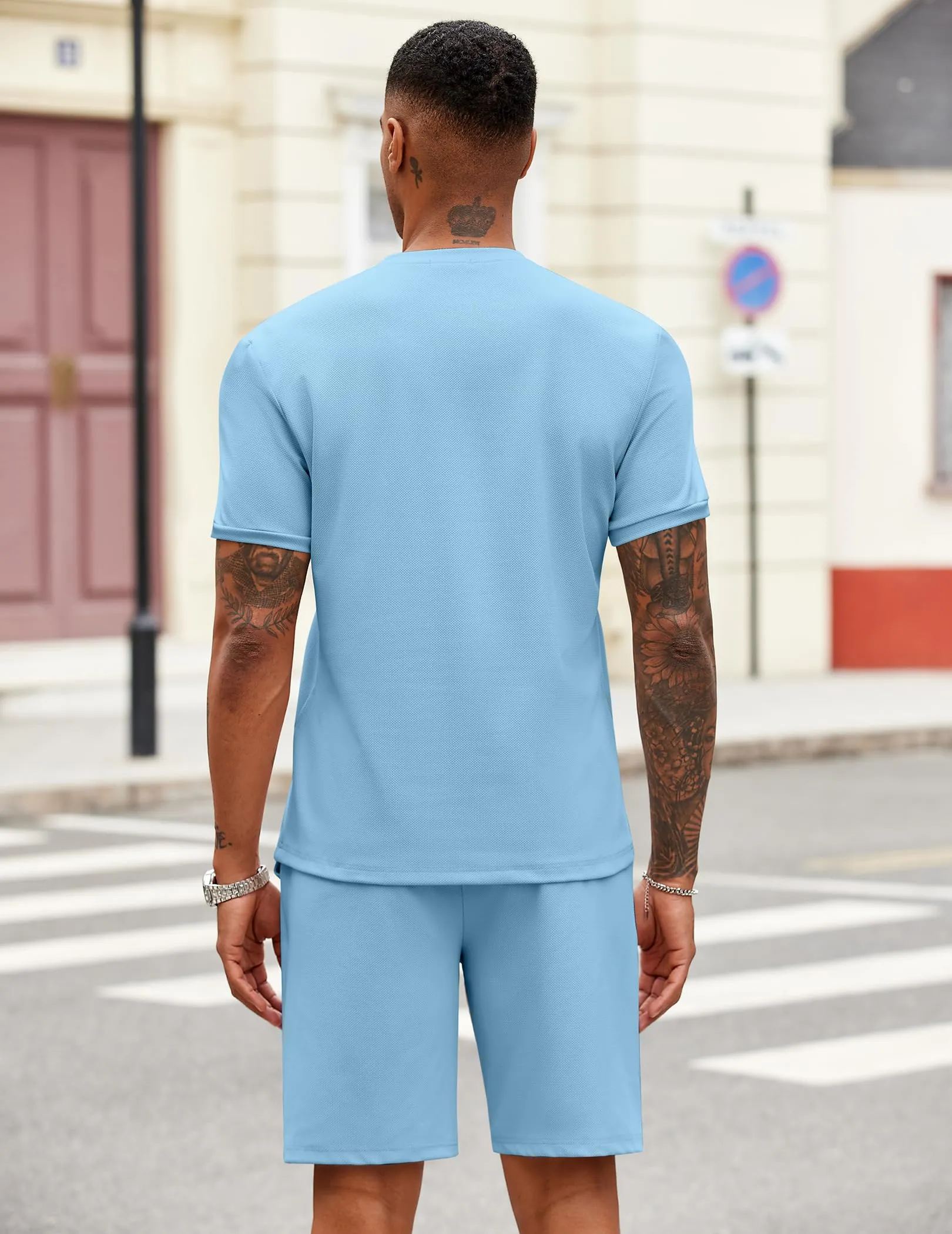 COOFANDY Men's 2 Pieces Outfits Casual Quarter Zip Polo T Shirt and Shorts Set Athletic Jogging Summer Tracksuit