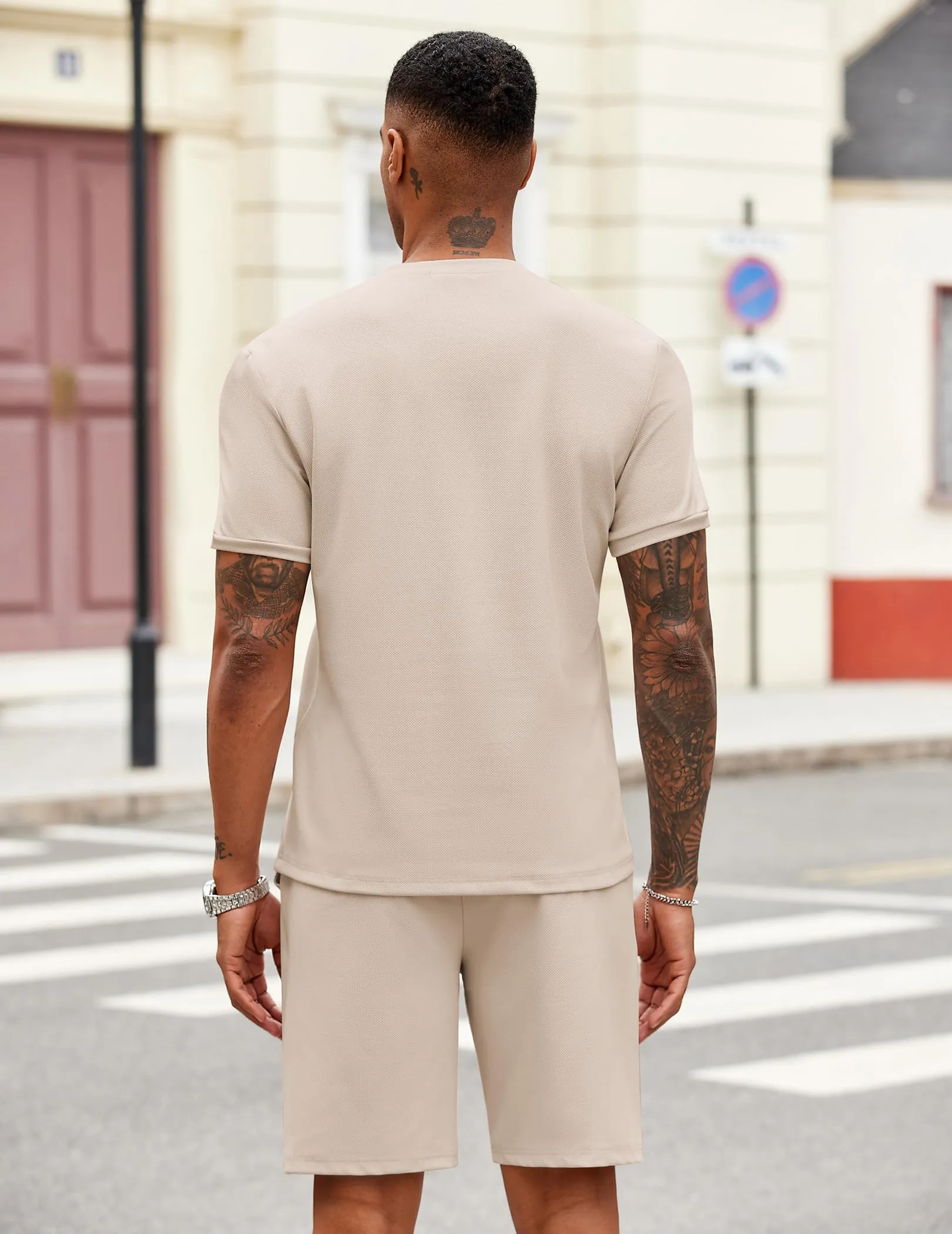 COOFANDY Men's 2 Pieces Outfits Casual Quarter Zip Polo T Shirt and Shorts Set Athletic Jogging Summer Tracksuit