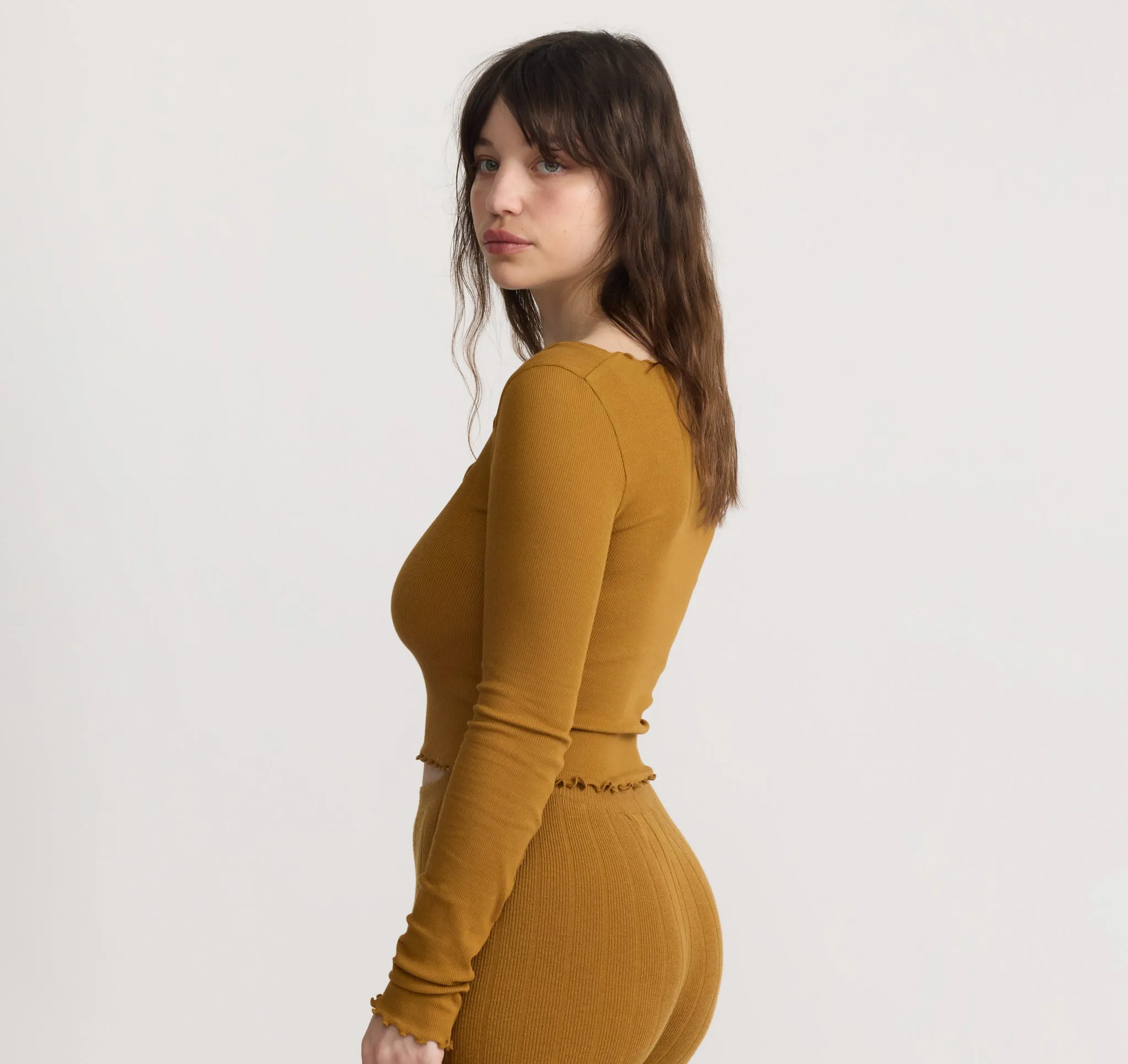 Core Rib V-Neck Long Sleeve Tee