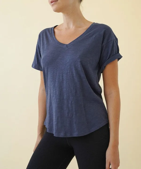 Cotton Slub V Neck Tee