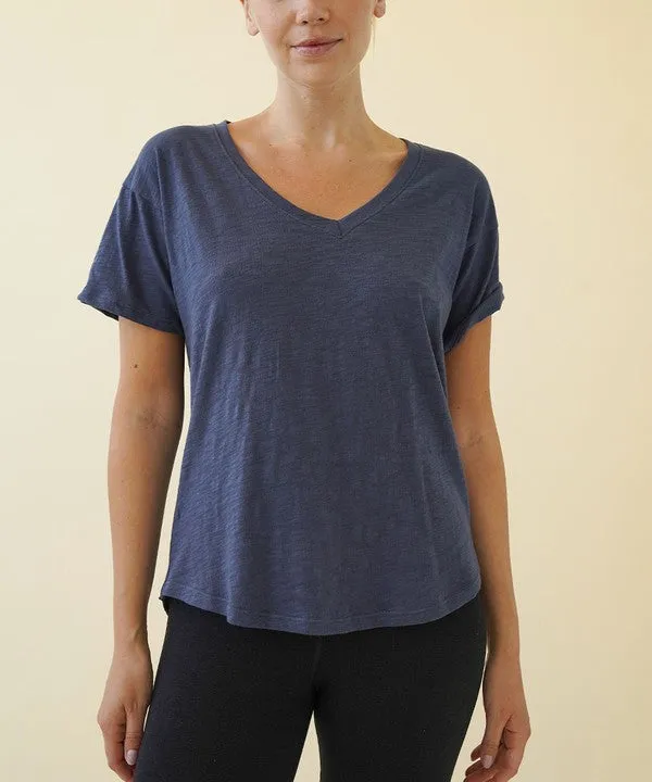 Cotton Slub V Neck Tee
