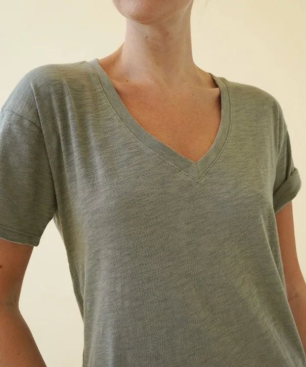 Cotton Slub V Neck Tee
