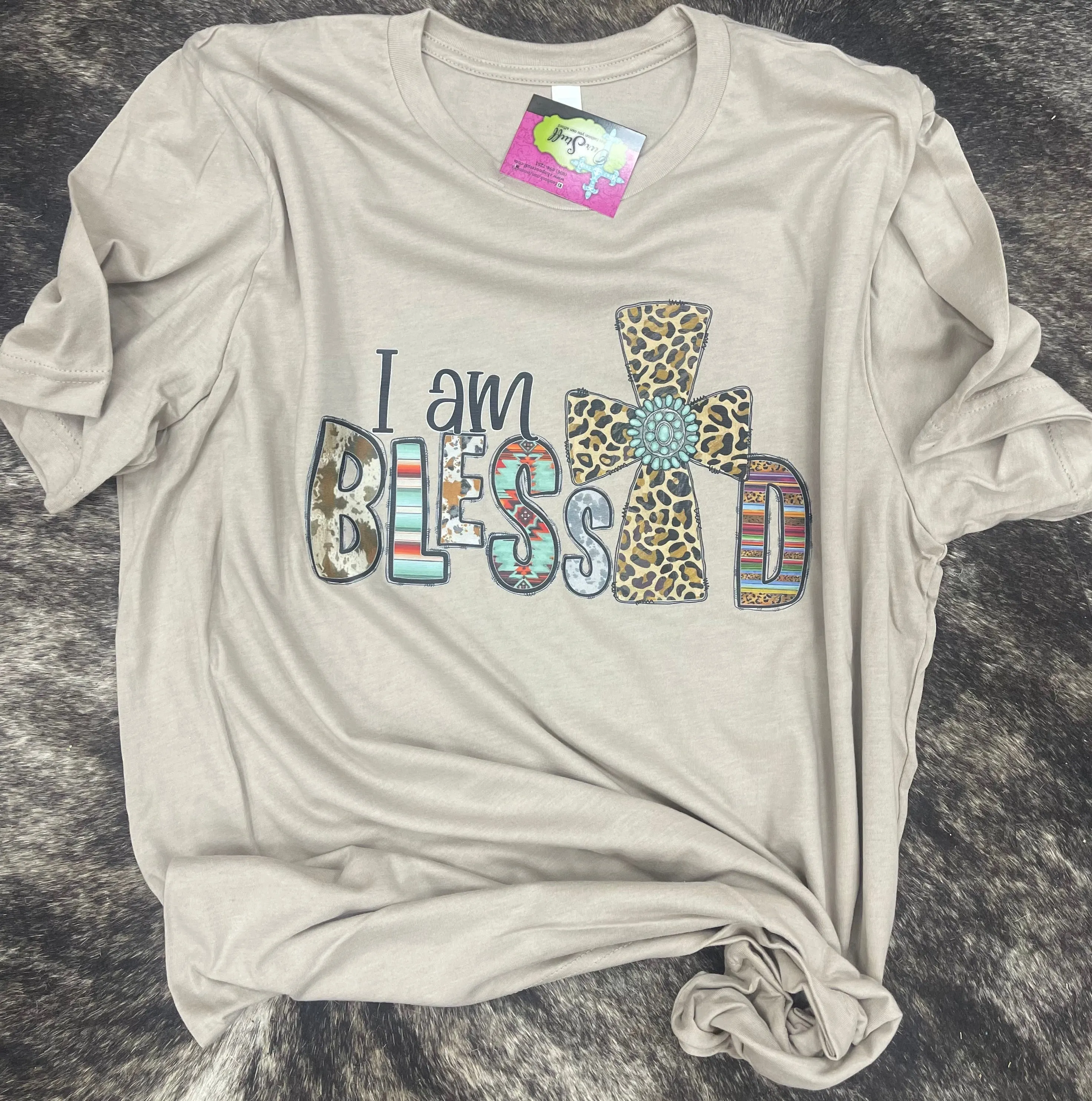 Custom I am Blessed Tan S/S Tee