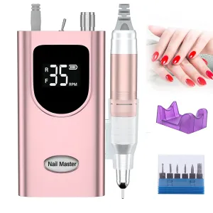 Delanie Electric Nail Drill Machine 35000RPM, Portable Nail Drill Rechargeable with 6 Drill Bits, Nail drills for Acrylic Nails Professional E File Nail Machine Drill Professional (Pink)