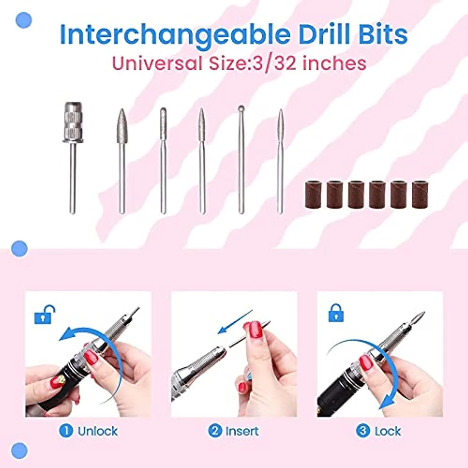 Delanie Electric Nail Drill Machine 35000RPM, Portable Nail Drill Rechargeable with 6 Drill Bits, Nail drills for Acrylic Nails Professional E File Nail Machine Drill Professional (Pink)