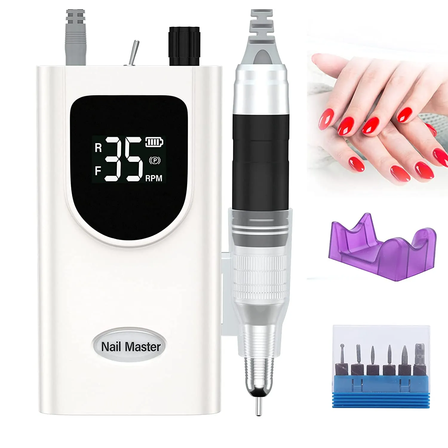 Delanie Electric Nail Drill Machine 35000RPM, Portable Nail Drill Rechargeable with 6 Drill Bits, Nail drills for Acrylic Nails Professional E File Nail Machine Drill Professional (Pink)